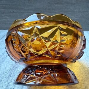 Vintage Indiana Glass Stars and Bars Amber Fairy Lamp Light Bottom Only